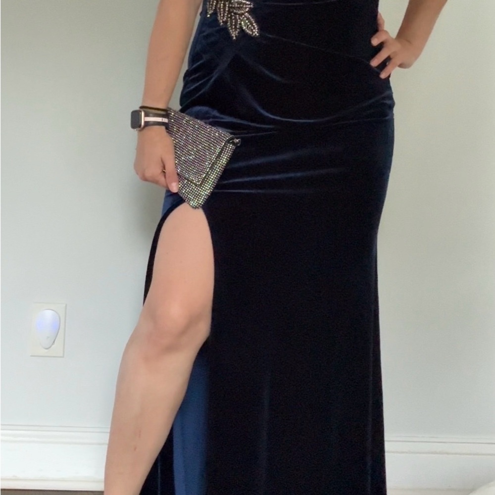 Alex Evenings Blue and Silver Embellished Strapless Gown